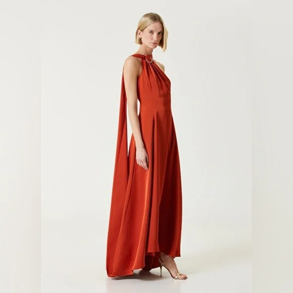 Halston Heritage Genevieve Orange Maxi Satin Evening Dress Sz 2 595$